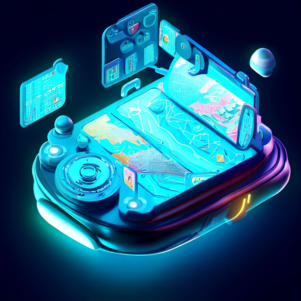 Design a floating GPS device, complete with intricate maps, screens, and buttons.