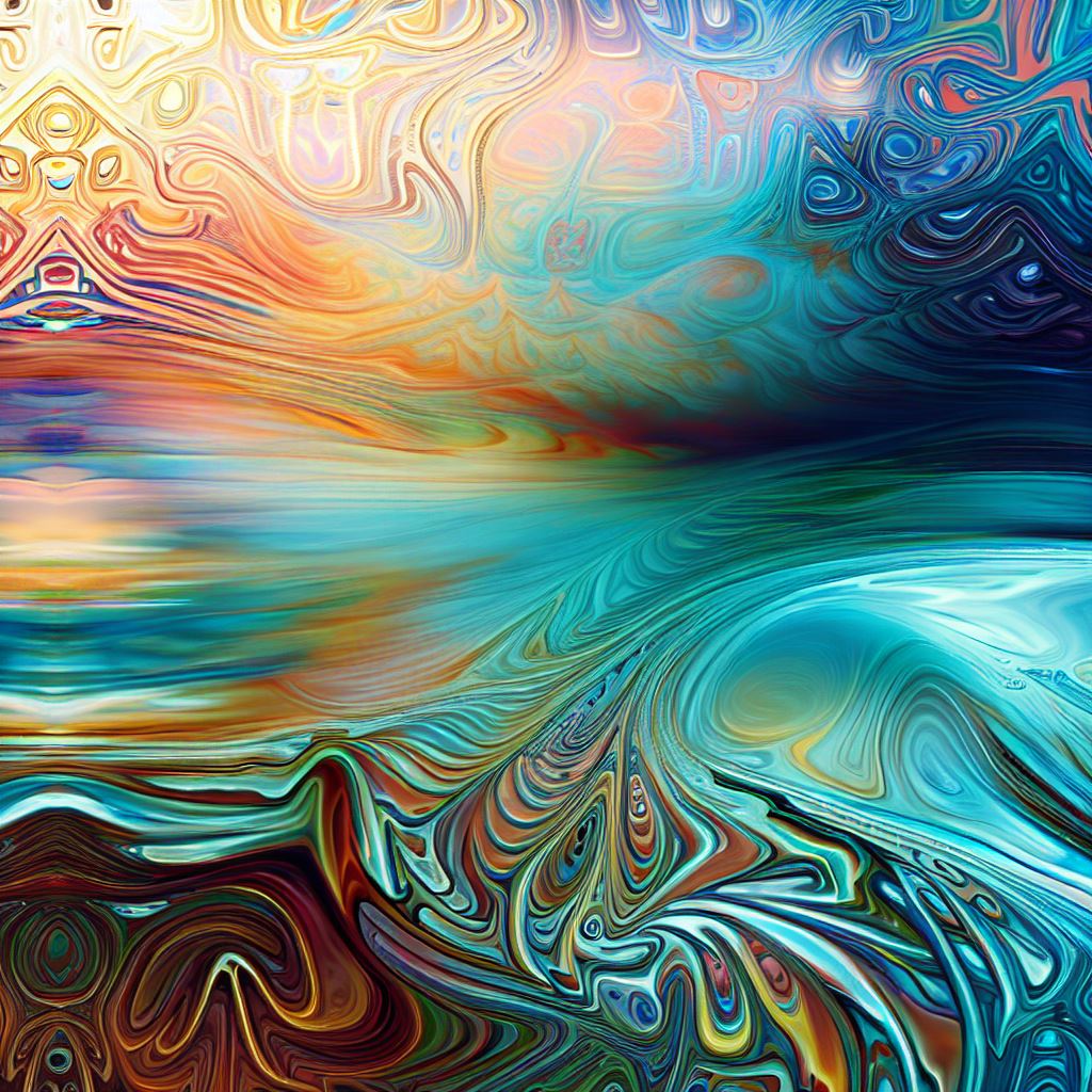Create an abstract image of the ocean with vibrant colors and intricate patterns.