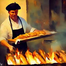 Paint a picture of a street vendor selling hot, fresh baguettes.. Image 4 of 4
