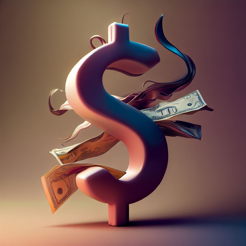 Create a surrealist interpretation of money, where it takes on unexpected and strange forms.