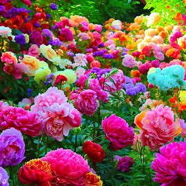 An enchanted garden filled with vibrant peonies of different colors and varieties.. Image 2 of 4