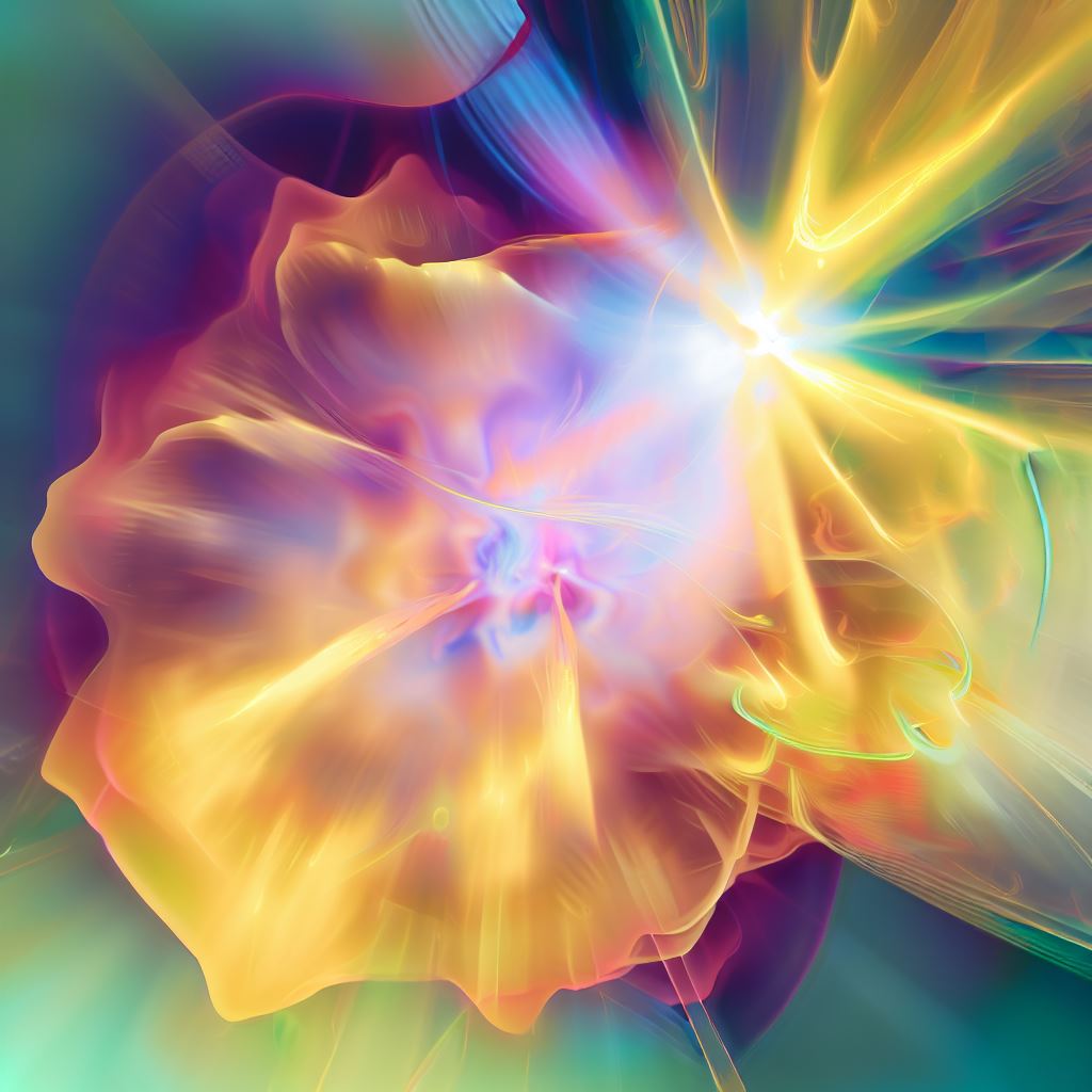 Generate a vibrant and imaginative image of different forms of radiation, revealing their unique properties, such as size and shape, as well as their impact on the world around us.