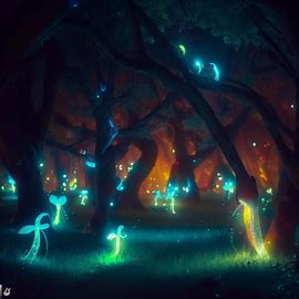 Imagine an enchanted forest filled with glowing light creatures. Image 4 of 4
