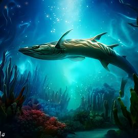 Imagine a magical underwater world where a giant barracuda swims gracefully through the coral reefs.. Image 4 of 4