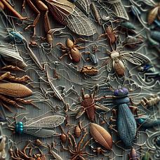 Create an intricate and detailed tapestry of insects, with fine silk threads woven into intricate patterns.