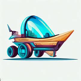 Illustrate an imaginative and futuristic cart that resembles a spaceship.. Image 2 of 4