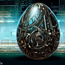 Generate a picture of a futuristic egg that has been designed with intricate and advanced technology.