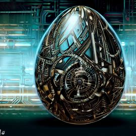 Generate a picture of a futuristic egg that has been designed with intricate and advanced technology.. Image 1 of 4