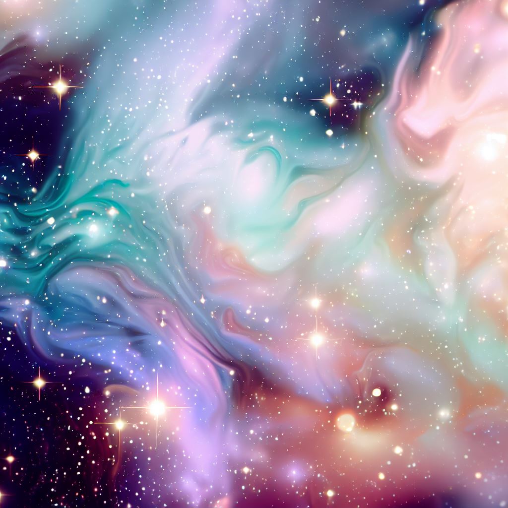 Imagine a dreamy galaxy filled with sparkling stars, vibrant colors, and swirling clouds.。第 2 个图像，共 4 个图像