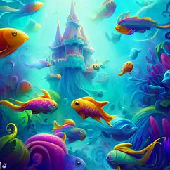 Picture a magical underwater kingdom inhabited by colorful fish.