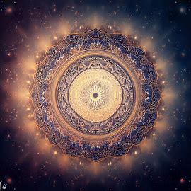 Translate the magic of starry nights into a mesmerizing mandala pattern, encompassing the sun and moon.. Image 3 of 4