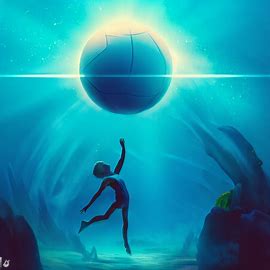 Imagine a world where volleyball is played in an underwater world. Image 2 of 4