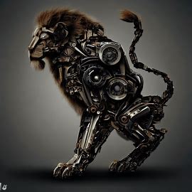 Create an image of a robot with the body of a lion.。第 1 个图像，共 4 个图像