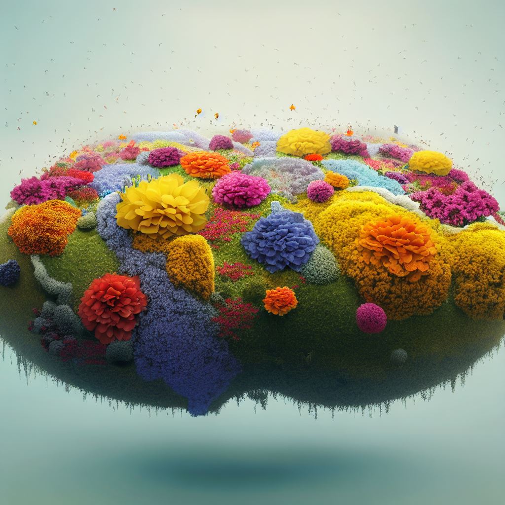 Create an image of a world made entirely out of flowers。第 3 个图像，共 4 个图像