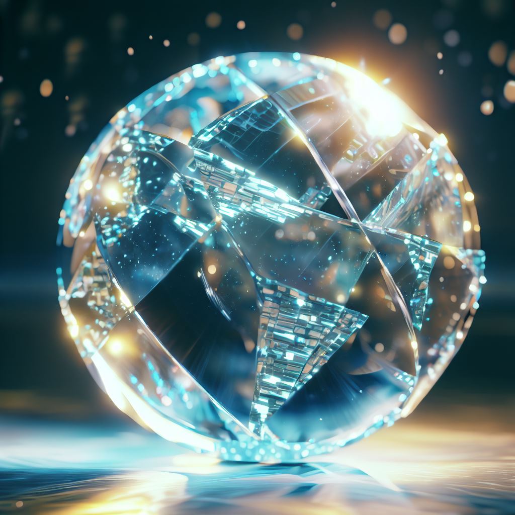 Draw a globe made entirely of crystal-like material, shining and reflecting the surroundings.。第 4 个图像，共 4 个图像