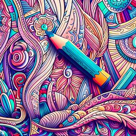 Create a unique and whimsical scene featuring a crayon, surrounded by intricate and colorful patterns.. Image 4 of 4