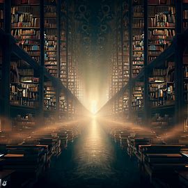 Create an image of a vast library filled with the collective knowledge of humanity, accessible to all.. Image 1 of 4