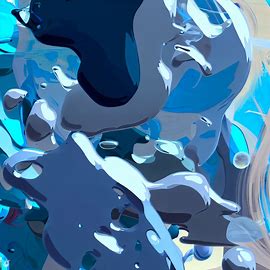 Create an abstract art piece filled with unexpected blue shapes and textures. Image 4 of 4