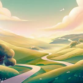 An enchanting illustration of a scenic drive through the rolling hills of Tasmania.. Image 4 of 4