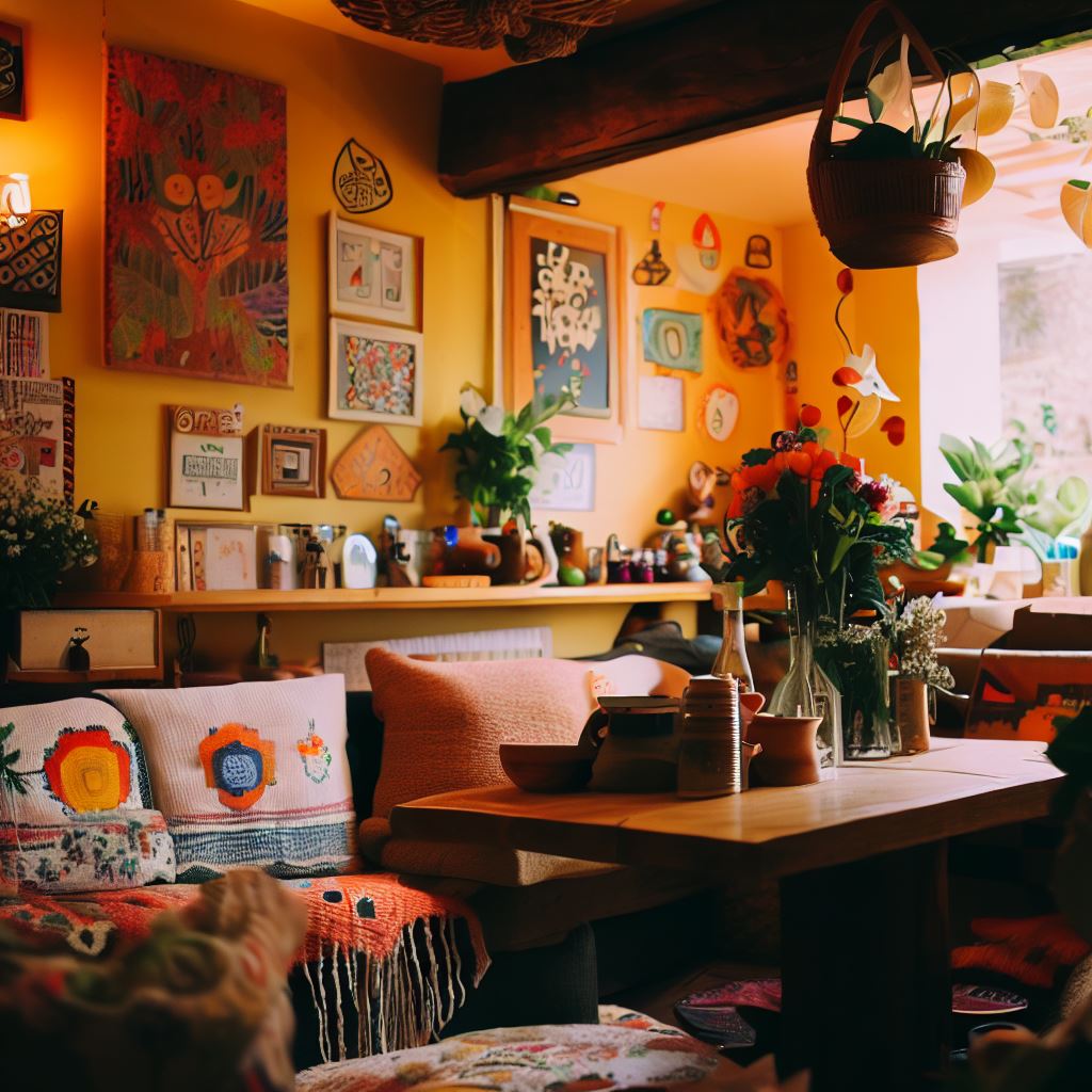 A warm and welcoming local café, decorated with handmade artwork, flowers and a relaxing atmosphere。第 2 个图像，共 4 个图像