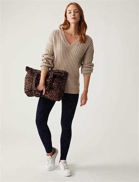 Buy Flock Leopard Print High Waisted Leggings at Marks & Spencer