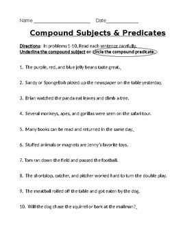 Compound Subject Worksheet 的图像结果