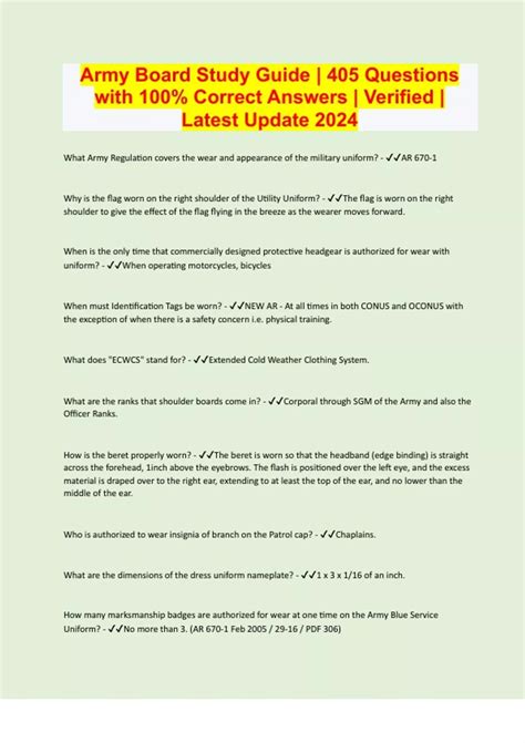 Army Board Study Guide | 405 Questions with 100% Correct Answers ...