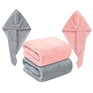 MAXOSHINE Microfiber Bath Towel/Hair Wrap Combo-Soft Super Absorbent ...