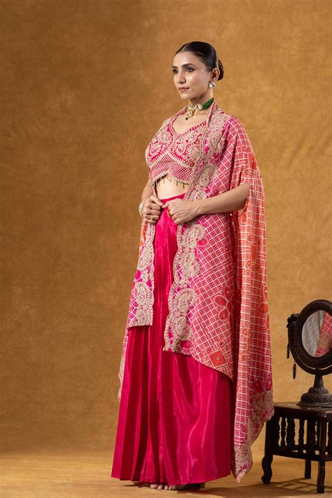 Pink & Coral Red Cape Skirt Set – Uniqstree