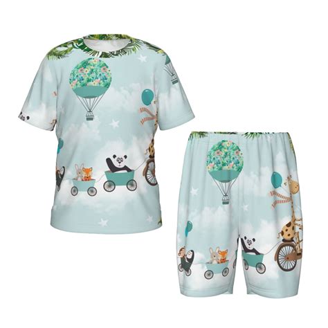 Balery Animals Riding Across The Sky Pattern Kids' Short-Sleeved Pajama ...
