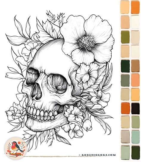 Skulls Coloring Pages for Adults that are Creepy & Beautiful | Robin Colors