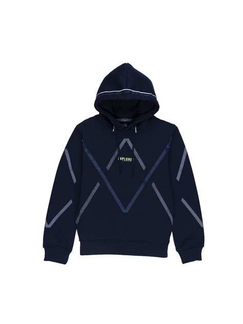 Buy Navy Solid Printed Hooded Sweatshirt for Boys | Status Quo