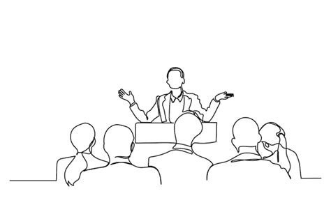 Un dessin en ligne continue de l'auditoire dans la salle de conférence ...