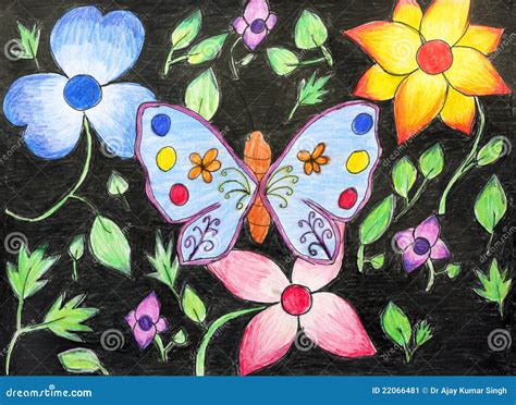 Original Drawing of Beautiful Butterfly and Flower Stock Illustration ...