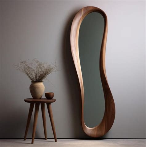Real Walnut Wooden Frame Mirror, Asymmetrical Mirror, Irregular Mirror ...