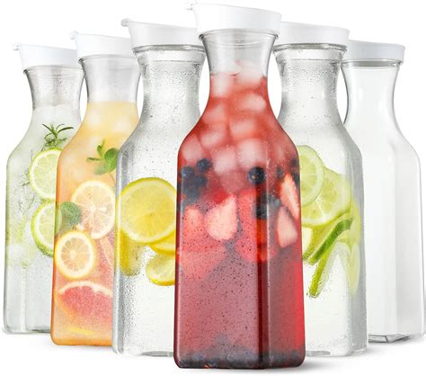 Amazon.com: Plastic Juice Carafe with Lids (Set of 4) 50 oz Carafes for ...
