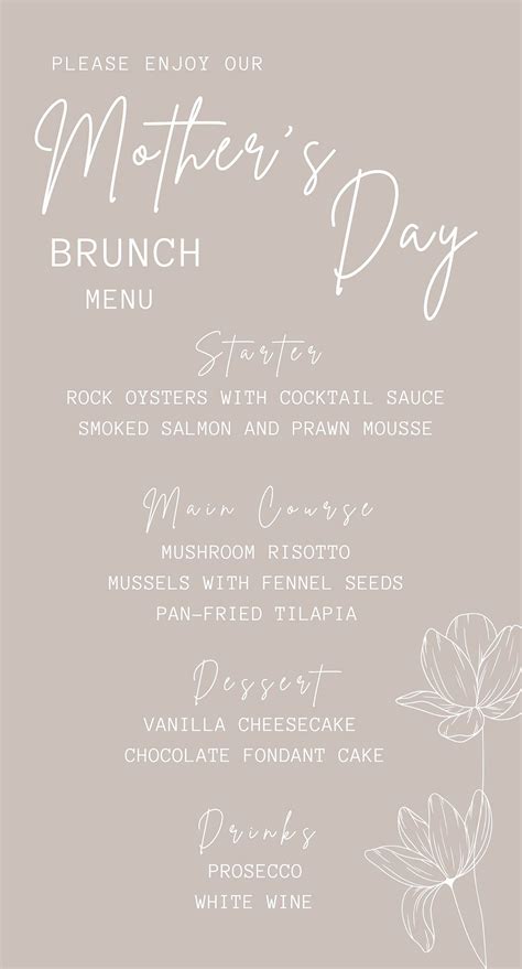DIY Mother's Day Menu Card, Mother Day Dinner Menu, Mothers Day Brunch ...