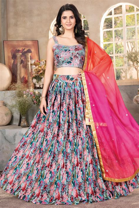 Buy Multi-Color Printed Organza Lehenga Choli From Designer Lehenga Choli