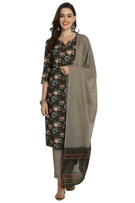 Rajnandini Women's Pure Cotton Jaipuri Printed Kurta Set with Dupatta ...