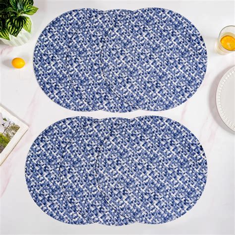 Blue And White Intrecciato Weave Round Table Mat Set Of 6 Online ...