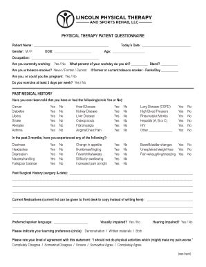 Fillable Online lincolnpt physical therapy questionnaire Fax Email ...