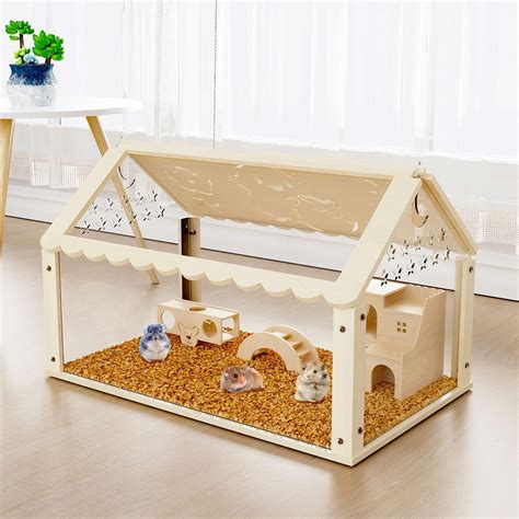HSSZXFR 24 Inch Hamster cage Wooden with Acrylic, Dwarf Hamster cage ...