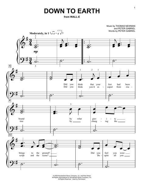 Download Down To Earth - Peter Gabriel | Big Note Piano Sheet Music PDF ...