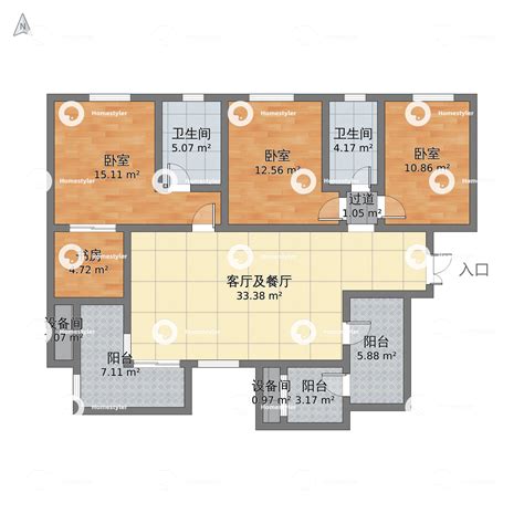 重庆市渝北区 约克郡北区3室2厅2卫 130m²-v2户型图 - 小区户型图 -躺平设计家