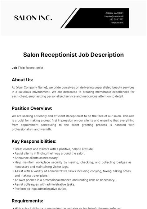 What Is A Hair Salon Receptionist Job Description at Harry Stedman blog