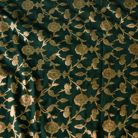 Banarasi Brocade Green With Gold Floral Jaal Woven Fabric – Sanskruti