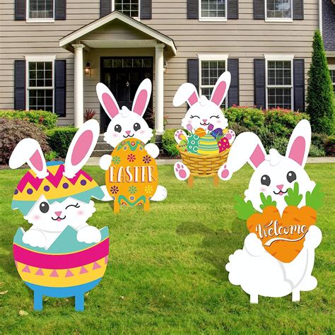 Amazon.com: 4pcs Metal Easter Yard Signs Outdoor Decorations Easter ...