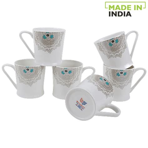 Buy BP Bharat Chai/Tea/Coffee Bonechina Gray Ethnic Print With Blue Mug ...