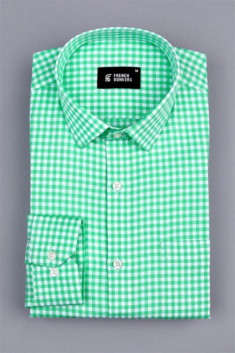 Classic parrot green with white twill check shirt