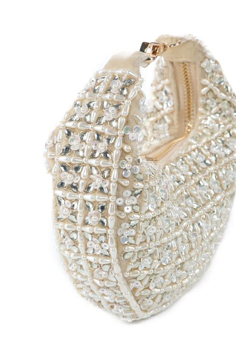 House of Kosha - Fiza Ivory Embellished Hobo Bag - Elahe